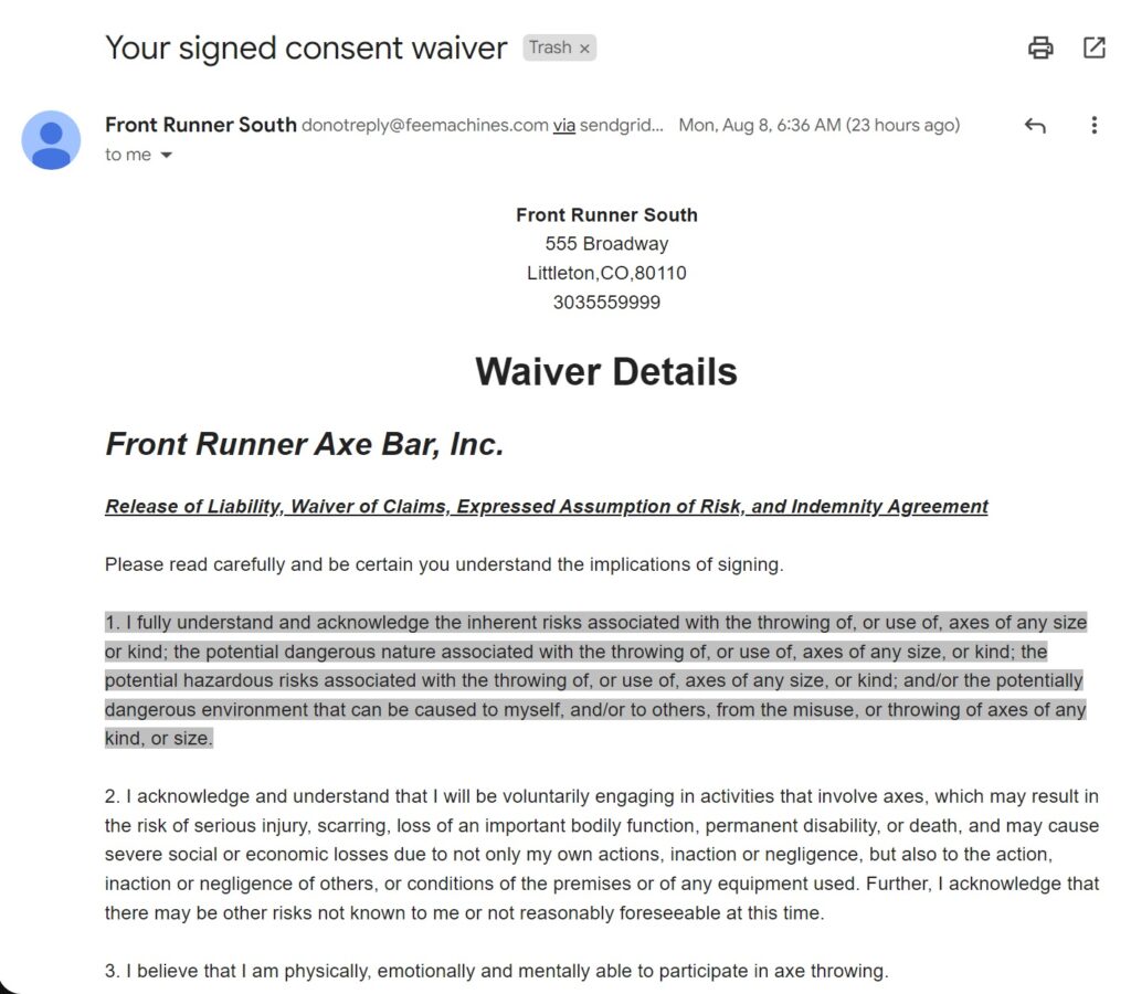 Signed Consent Wavier Email